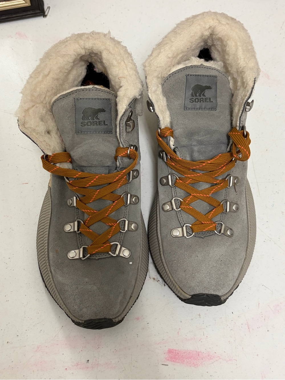 Sorel Women’s Grey Suede Winter Boots with Shearling Collar